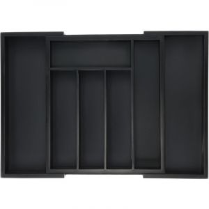 Relaxdays Range-Couverts, Extensible, 5 à 7 Compartiments, Rangement tiroirs, Bambou & MDF, Organisateur, Noir