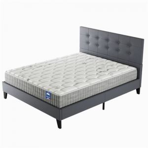 Ensemble 140x190cm-Matelas ressorts ensach&eacute;s et M&eacute;moire de forme + Lit avec T&ecirc;te de lit et sommier &agrave; lattes, Matelas 25cm d&rsquo;&eacute;paisseur