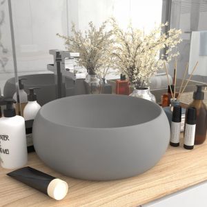 Image de VidaXL Lavabo rond de luxe Gris clair mat 40x15 cm Céramique