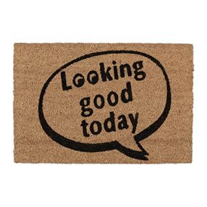 Relaxdays Paillasson Coco, Looking Good Today, 40x60 cm, Tapis d’entrée, intérieur, extérieur, antidérapant, Nature/Noir