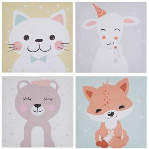 Image de Beliani Set de 4 toiles imprimées motif animaux multicolores 30 x 30 cm BOMBI