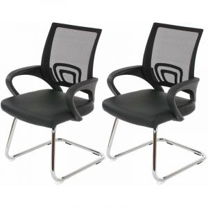 Image de Décoshop26 2 par fauteuils chaises de bureau sans roulettes chaise de conference visiteur en similicuir et maille noir