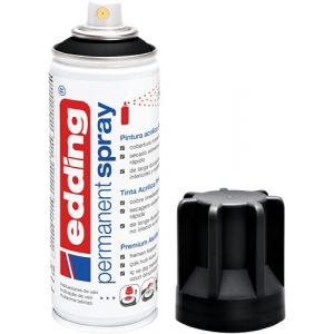 Edding 5200 spray permanent - noir foncé mat - 200 ml - peinture acrylique pour peindre ou décorer verre, métal, bois, céramique, plastique, toile - peinture acrylique en aérosol