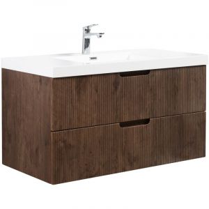 Meuble de salle de bain Thermis 100 cm lavabo Badplaats Marron noyer