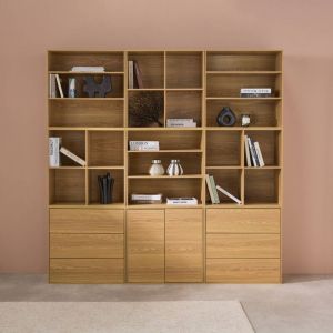 Sweeek - Kit étagère, bibliothèque décor bois chêne 9 éléments 100% modulable l 210 x p 35 x h 210cm - Kompo