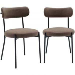 Lot de deux chaises métal et simili cuir marron L 47 x P 49 x H 76.5cm - Livia