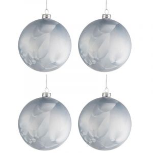 Lot de 4 Boules de Noël "Glacé" 10cm Bleu Prix