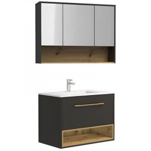 Meuble de salle de bain suspendu anthracite avec vasque à encastrer et armoire de toilette - 80 cm - YANGRA