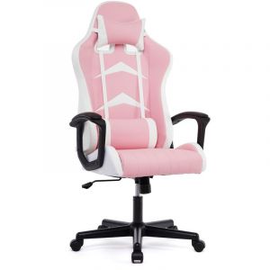 Chaise Gaming Intimate WM art Dossier Haut, Pivotant, Ergonomique, Rose, avec Appui tête et Soutien Lombaire Ajustables