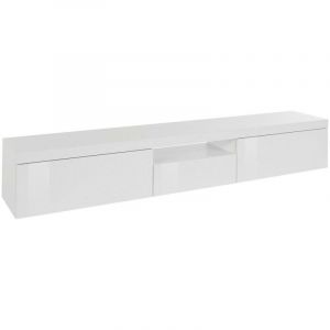 Meuble tv Dcoppolin, Buffet bas de salon avec 3 portes, Base meuble tv, 220x40h35 cm, Blanc brillant - Dmora