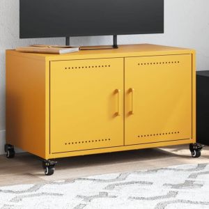 VidaXL Meuble TV jaune moutarde 68x39x43,5 cm acier lamin&eacute; &agrave; froid
