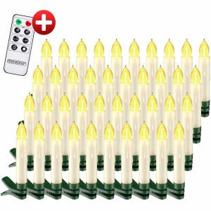 Deuba 40x Bougies de Noël LED sans fil blanc chaud Décoration lumineuse avec télécommande Bougies pour sapin