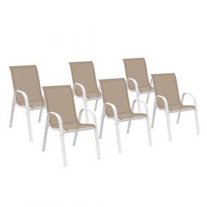 Idmarket Lot de 6 chaises de jardin LYMA métal et textilène empilables blanc et beige