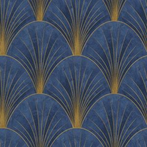 Image de Papier peint vinyle intissé art déco bleu et or L.1005 x l.53cm, Erismann Avantgarde