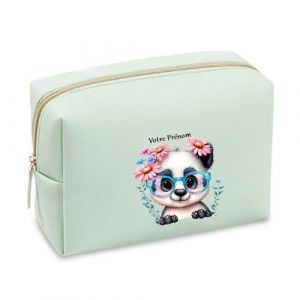 Grande trousse et pochette de maquillage Vert pastel Taperso avec motif Panda lunettes personnalisee