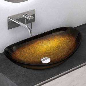 Mai&mai - Lavabo à Poser en Verre Lave-Mains Vasque Ovale à Poser Lavabo Doré pour Salle de Bain wc d'Invités 53,5x35,5x16 cm Min08