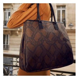 Le Jacquard Français Cabas porté épaule Python Marron