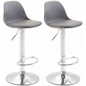 Lot de 2 tabourets de bar Kiel similicuir et coque en plastique gris Métal chromé