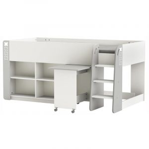 Image de Pegane Lit enfant combiné coloris blanc mat/gris foncé - Dim : 210,3 x 97,8 x 124,2 cm