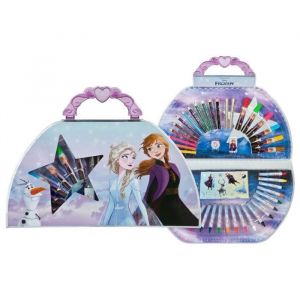 Coffret Mallette Dessin Enfant 51 pieces Reine des Neiges Kit Coloriage Disney Frozen Feutres Crayons Cire etc Set Jeu creatif car