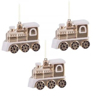 Wadiga Set de 3 d&eacute;coration de No&euml;l &agrave; suspendre train dor&eacute; 8x3x6cm