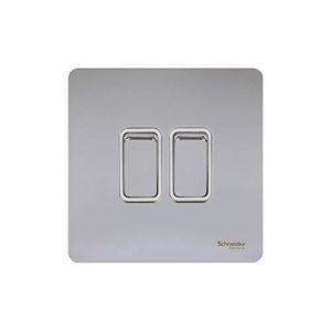 Schneider Electric Interrupteur double en chrome poli avec insert blanc 16AX - GU1422WPC