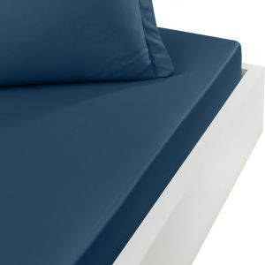 Image de Sensei Maison Drap housse Percale Uni 80 fils/cm² - 120x190 - Indigo