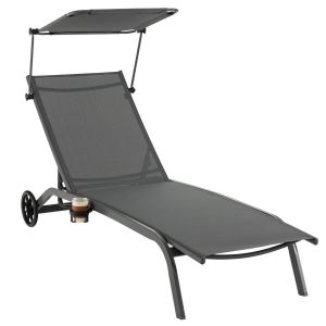 Image de Coast Terrace Lounger Chaise longue pour l'extérieur Gris 165-191x61x40-96 cm Dossier réglable avec capuche et porte-gobelet
