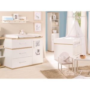 Roba Chambre Bébé Duo -Pia-, Lit 70x140 + Large Commode à langer, Blanc/chêne San Remo