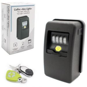 Fishtec Boite à Clé Sécurisée avec Code 4 Chiffres Mini Coffre Fort à Clef Fixation Murale, Extérieur / Intérieur Eclairage LED Noir