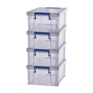 Fellowes Bankers Box Lot de 4 Boîtes de rangement ProStore 10 L, 14 x 34 x 21.5 cm, avec couvercle et poignées, format A4, empilable, plastique transparent sans BPA, 7730404