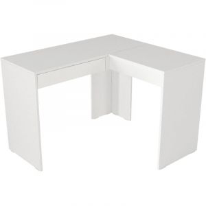 Vente-unique - Coiffeuse d'angle avec miroir et rangements - Blanc - giwen