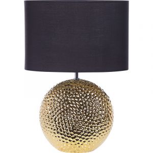 Beliani Lampe de Table avec Pied Doré en Céramique Forme Boule et Abat-Jour Noir en Polyester Nasva