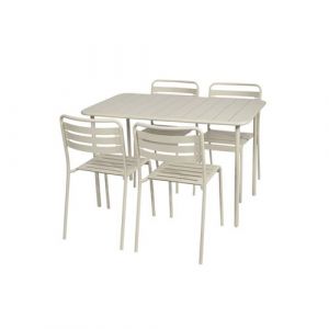 Table de jardin m&eacute;tal 4 chaises beige