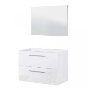 Dansmamaison - Meuble sous vasque 80 cm + miroir Blanc Brillant - brabu - Meuble sous vasque : l 80 x l 45 x h 57 cm ; Miroir : l 80 x h 57.5 cm