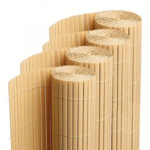Visiodirect Lot de 4 canisses Brise vue en PVC tube Plat,Clôture protection pour jardin terasse balcon coloris naturel Bambou - Hauteur 100 x Longueur 300 cm 1700g/m2