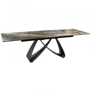 Table de salle &agrave; manger ZAREL &ndash; Extensible 180 &agrave; 260 cm &ndash; C&eacute;ramique et verre tremp&eacute; &ndash; Aspect marbre gris taupe