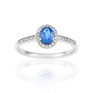 Cleor Bague en or blanc orn&eacute;e d'un saphir et de diamants