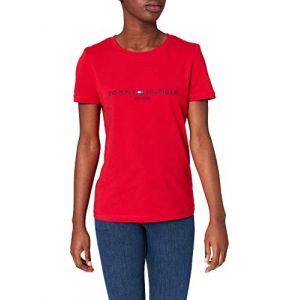 Tommy Hilfiger TH ESS Hilfiger C-NK REG Tee SS D&eacute;bardeur pour b&eacute;b&eacute;s et Bambins, Rouge, XL Femme