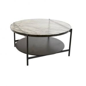 Image de Table basse ronde avec double plateau en verre recyclé et métal noir D85 cm WELLE L85.5xP85.5xH40.5