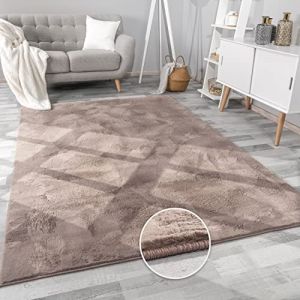 Paco Home Tapis De Salon Fausse Fourrure Peluche Tapis Shaggy Long Lavable Divers Couleurs 100x200 cm, Taupe