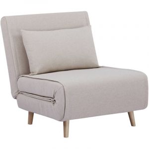 Sweeek - Chauffeuse convertible tissu piétement bois 1 place beige Guest