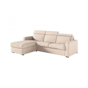 Loungitude Canapé d'angle convertible couchage 140x190cm en tissu beige
