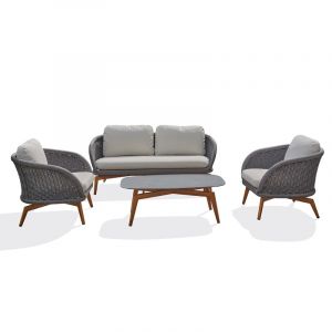 Remarquable Salon bas de jardin 5 places - Effet bois