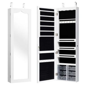 Coast Armoire à bijoux - Avec miroir et éclairage LED - 37 x 12 x 120 cm - Blanc