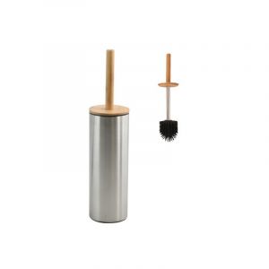 Spirella Brosse Wc avec support Acier Inox & Bambou ADONIS Brossé - Poils résistants en silicone - Gris