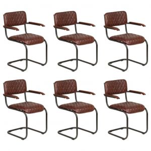 Image de VidaXL Chaises à dîner 6 pcs avec accoudoirs Cuir véritable Marron