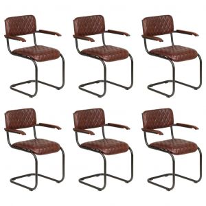 Image de VidaXL Chaises à dîner 6 pcs avec accoudoirs Cuir véritable Marron