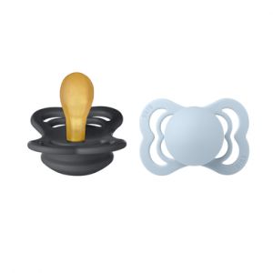 BIBS Supreme Natural Rubber Size 1: 0+ months t&eacute;tine Iron / Baby Blue 2 pcs