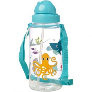 Puckator Gourde avec paille & cordon Vie Marine enfant Sealife